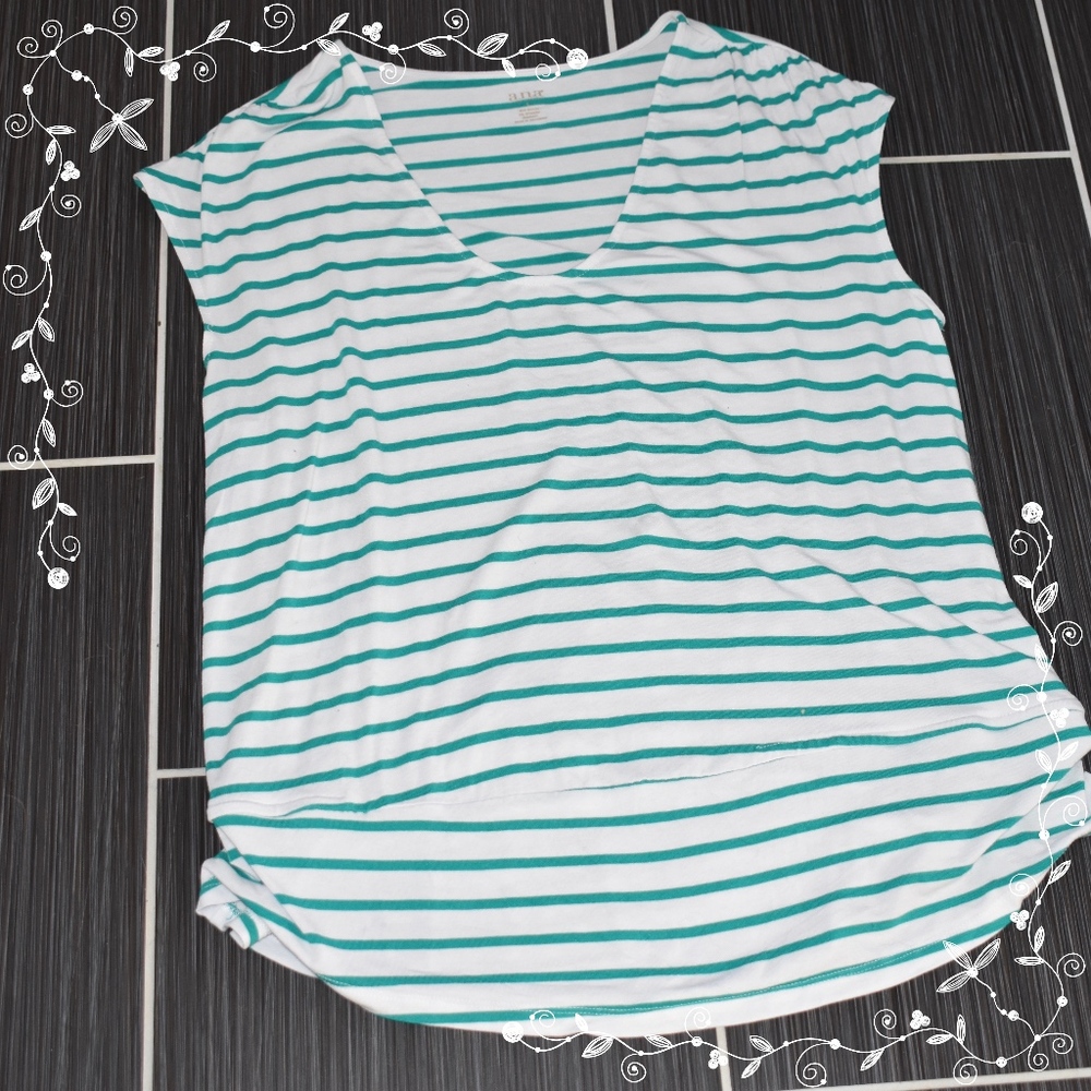 Green & White Strip Round Hem Sleeveless Shirt L